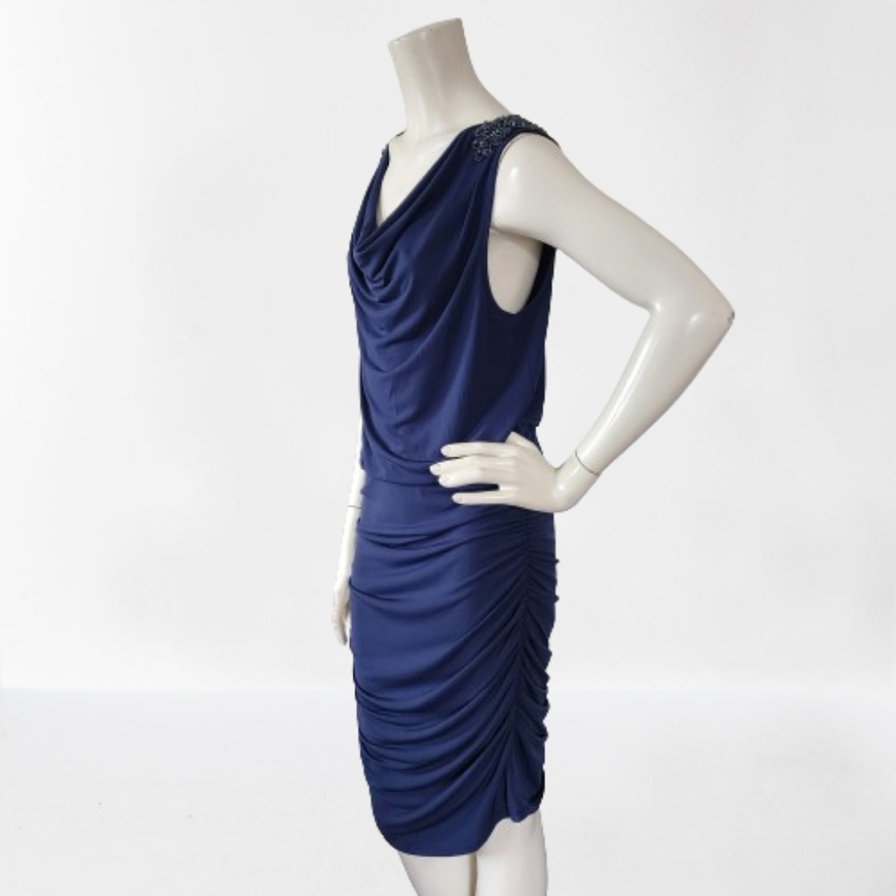 Venus Dress Womens L Navy Blue Sleeveless Ruched - Picture 4 of 9
